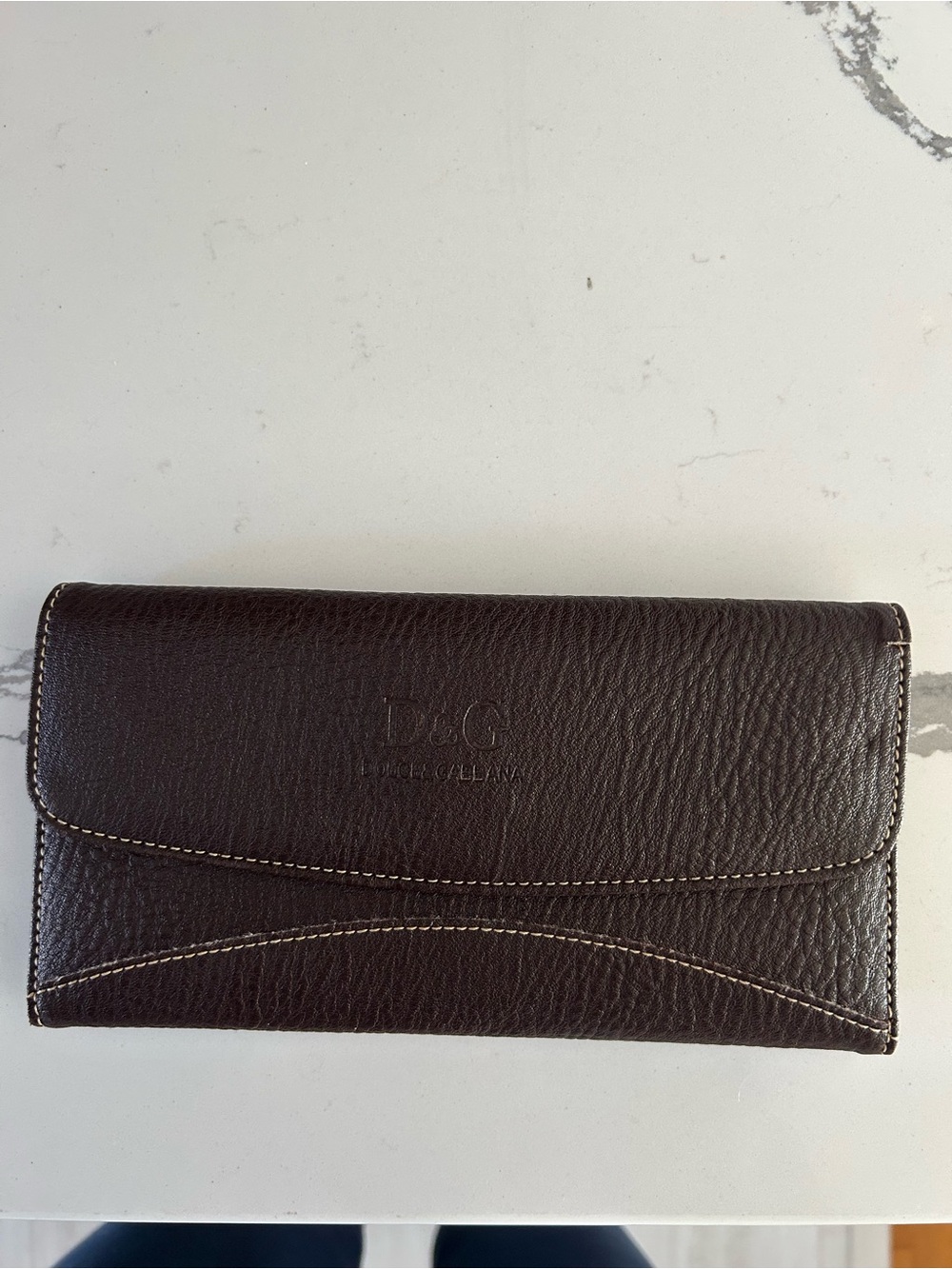 D&G Dark Brown Pebbled Leather Wallet Clutch